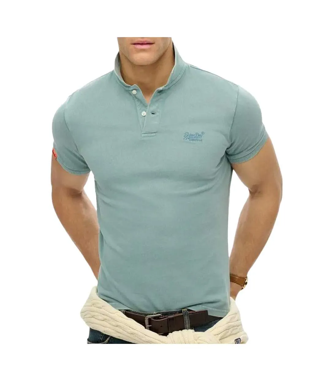 Polo bleu clair homme superdry vint destroy-1