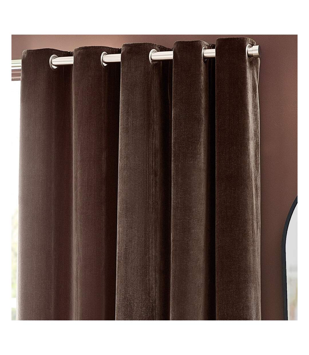 Chenille velvet eyelet curtains 168cm x 137cm brown Yard