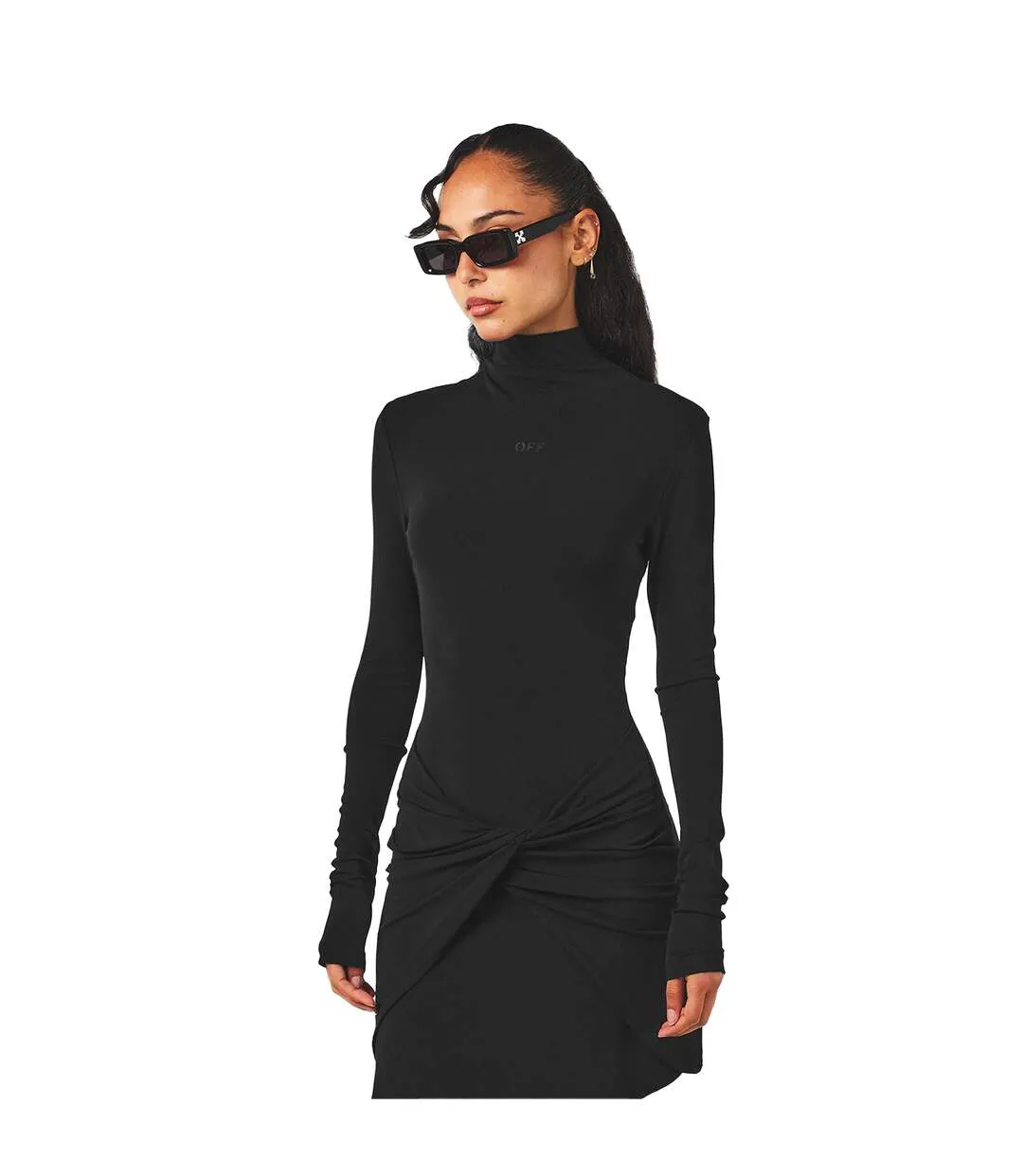 Womens/ladies Twist Midi Dress Black Off-White-4