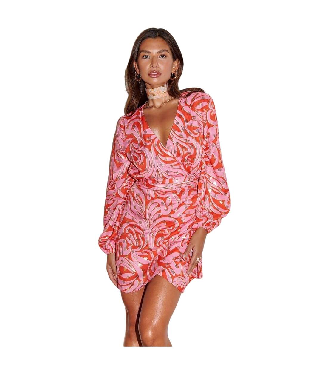 Womens/ladies Vienna Swirl Print Wrap Dress Pink Red Never Fully Dressed-2