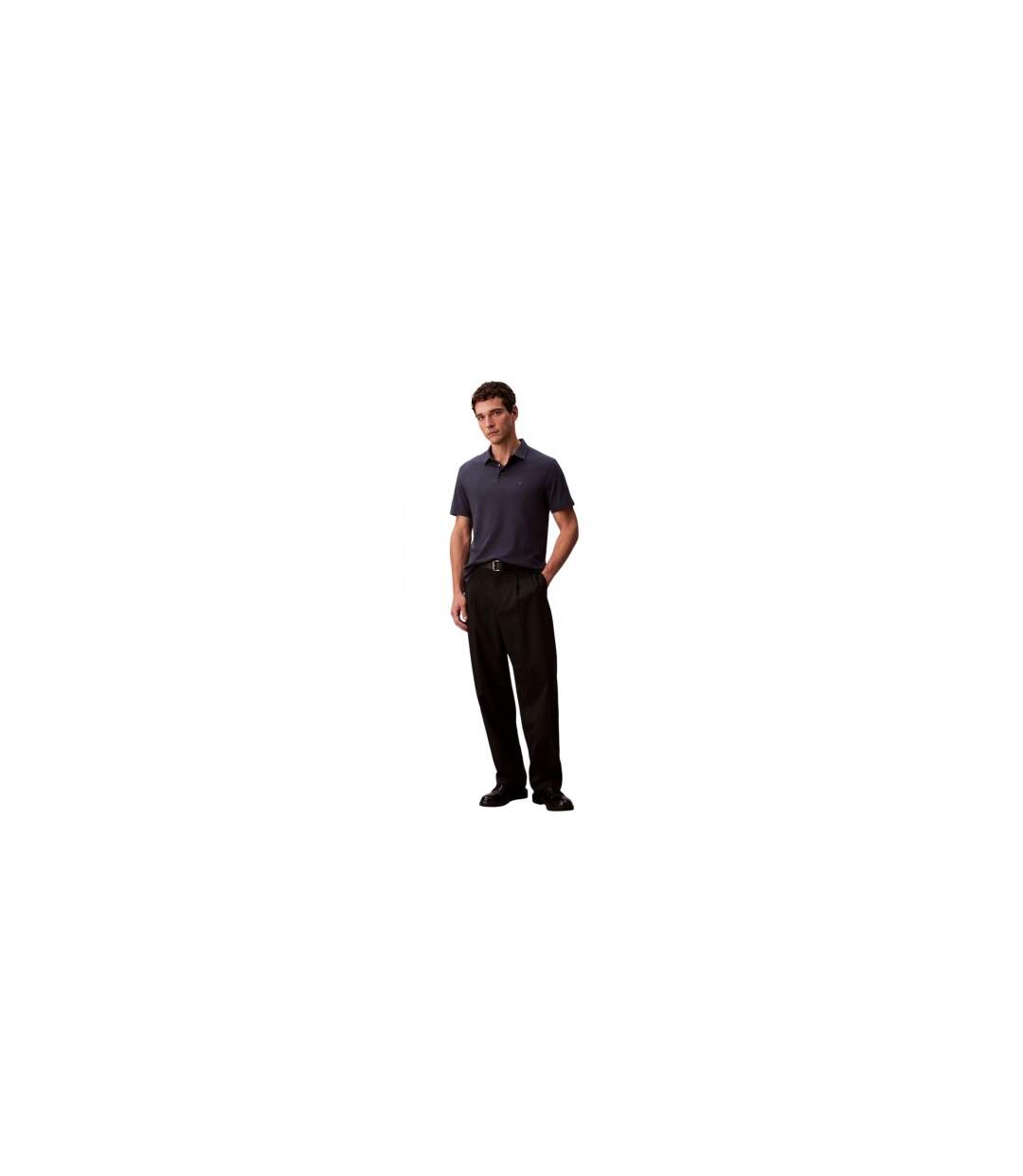 Mens Pima Cotton Collared Short-sleeved Polo Shirt Ink Calvin Klein-1