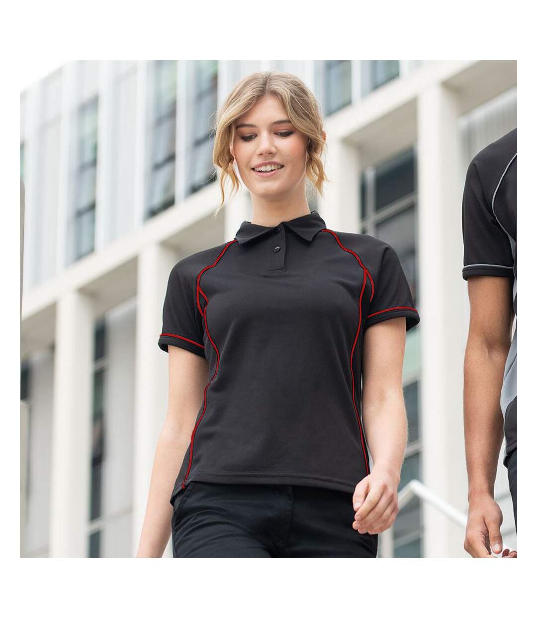 Finden & Hales Womens Coolplus Piped Sports Polo Shirt (Black/Red) - UTRW428-2