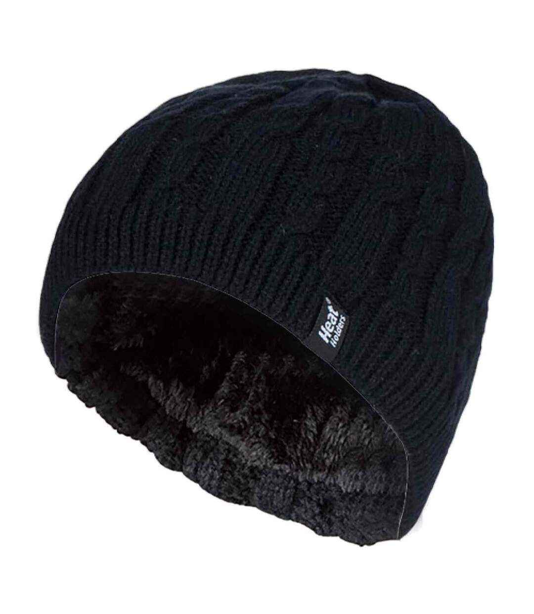 Ladies Cable Knit Fleece Lined Knitted Thermal Beanie Hat-1