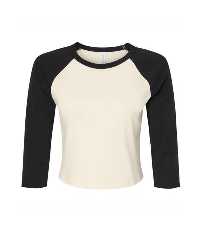 Bella + Canvas Womens/Ladies Micro-Rib Raglan 3/4 Sleeve Crop T-Shirt (Natural/Black) - UTPC6985