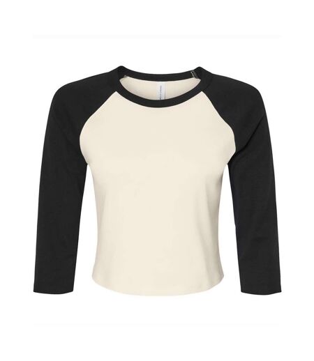 Bella + Canvas Womens/Ladies Micro-Rib Raglan 3/4 Sleeve Crop T-Shirt (Natural/Black)