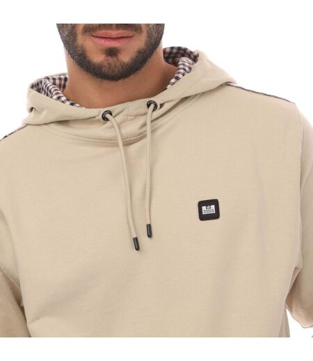 Mens Justify Checked Trim Hoodie Stone Weekend Offender