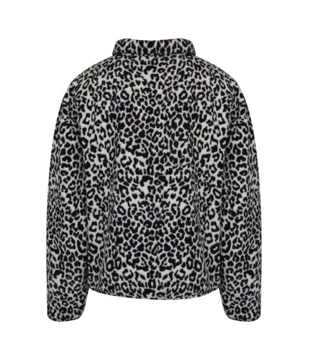 Womens/ladies Leopard Borg Fleece Top White Black SoulCal