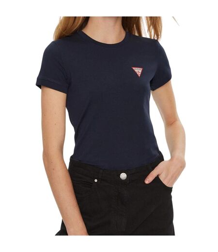 T-shirt Motif/style Logo Sur Poitrine Femme Bleu Marine Guess