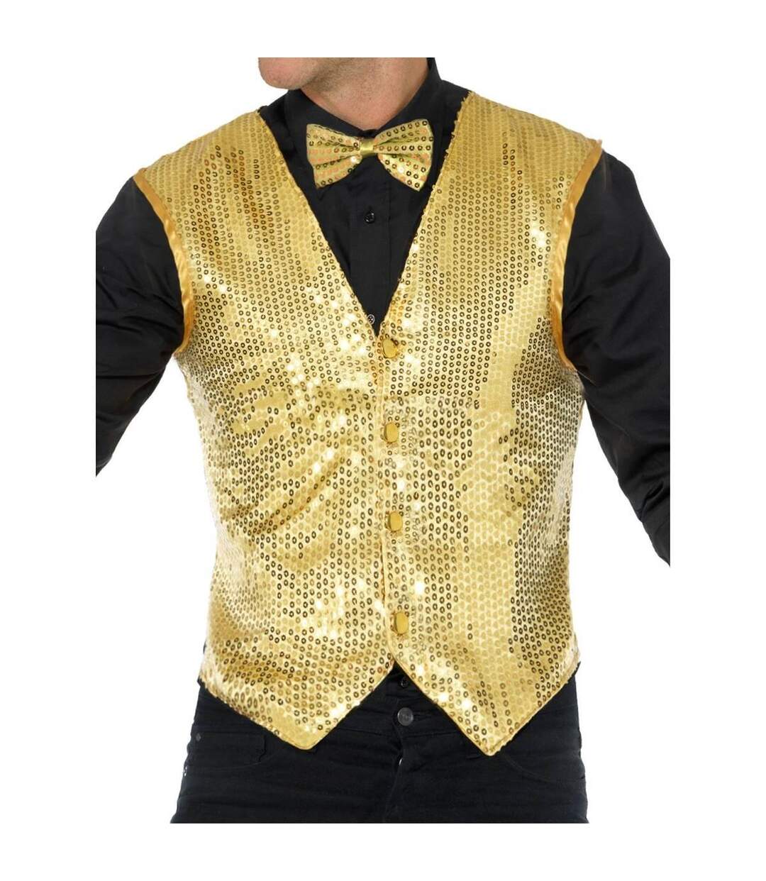 Unisex adult sequin costume vest gold Smiffys-2