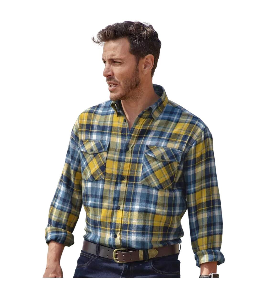 Atlas For Men Chemise en flanelle à carreaux pour hommes (Bleu/Jaune) - UTAF1652-3