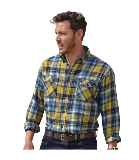 Atlas For Men Chemise en flanelle à carreaux pour hommes (Bleu/Jaune) - UTAF1652