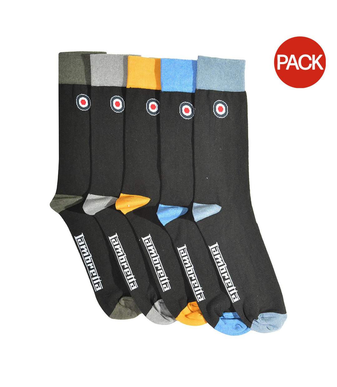 Pack Of 5  Mens Contrast Socks  Black Multicoloured Lambretta-1