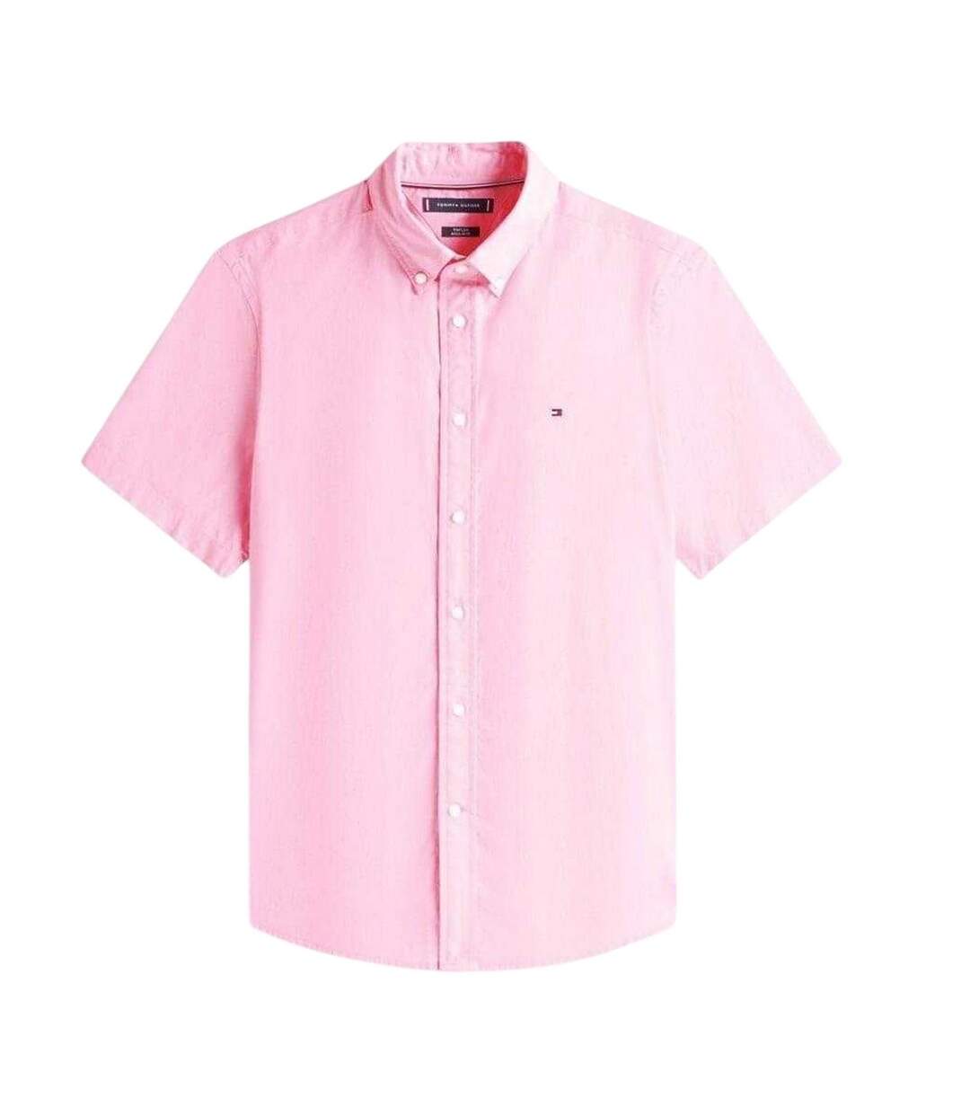 Mens Regular Short-sleeved Button-down Shirt Classic Pink Tommy Hilfiger-1