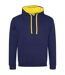 Womens/ladies varsity hoodie oxford navy/sun yellow Awdis