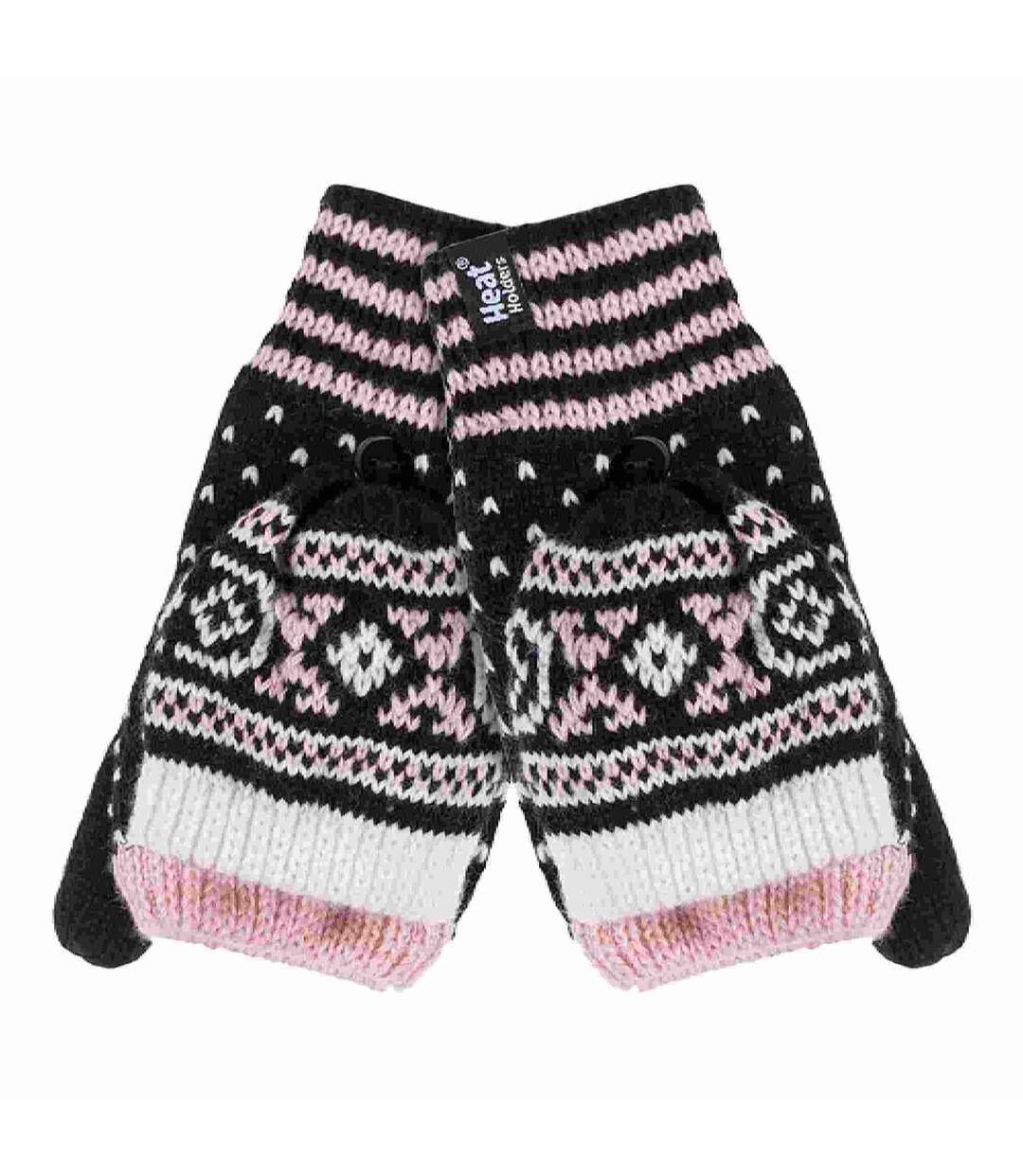Ladies Warm Fairisle Patterned Thermal Fingerless Converter Gloves-1