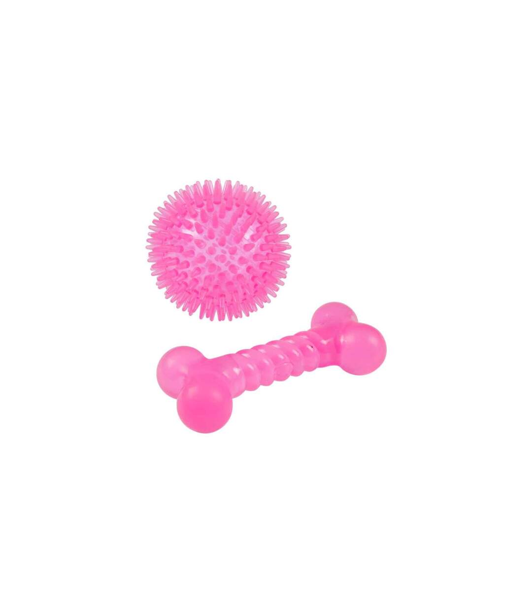 Lot de 2 Jouets pour Chien Balle & Os 13cm Rose