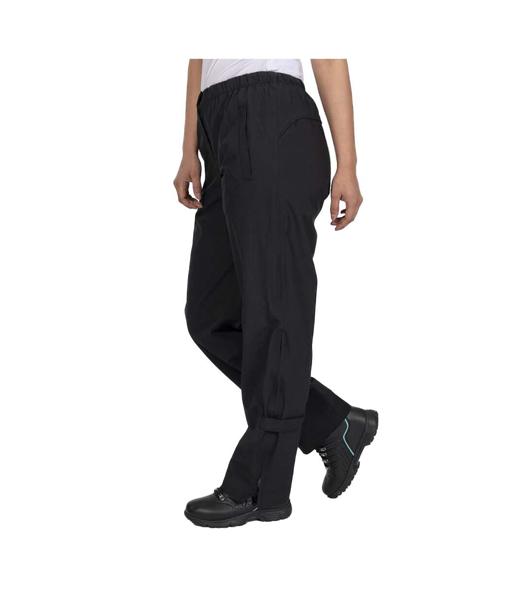 Womens/ladies drop hem waterproof trousers black Island Green-2