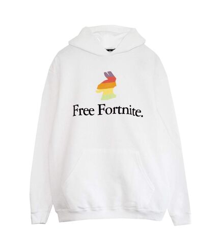 Free Fortnite Mens Rainbow Llama Pullover Hoodie (White)