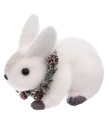 Statuette Déco Lapin Couronne 16cm Blanc