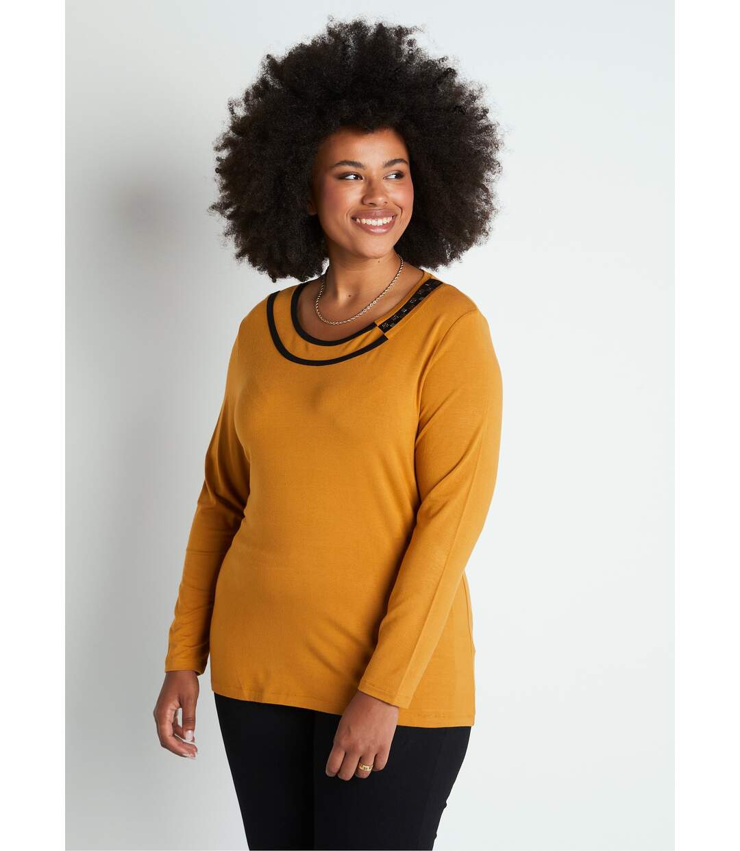 T-shirt fluide col rond avec strass-1