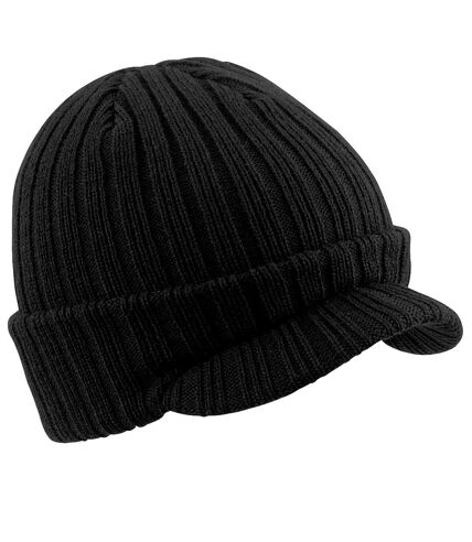 Beechfield Unisex Plain Peaked Winter Beanie Hat (Black)