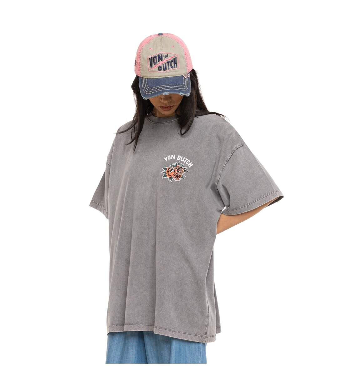 T-shirt femme relax fit col rond lava dye print devant et dos Hand Vondutch-1