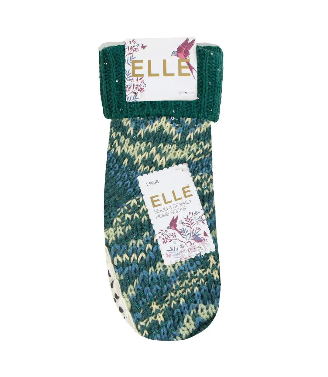 1 Pair Ladies Chunky Fair Isle Moccasin Grip Socks - Warm Winter Slipper Socks-2