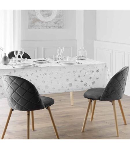 Nappe Antitache Imprimé Astrelia 140x240cm Blanc & Argent