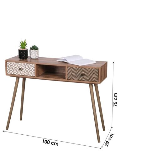 Console Baobab en MDF 2 tiroirs et 1 niche ouverte - L.100 cm x H.75 cm - Marron