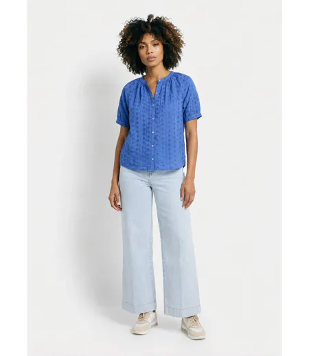 Chemisier ample coton brodé sans col
