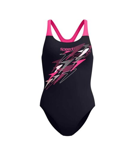 Womens/ladies Medalist Logo One Piece Swimsuit Anthracite Pink Speedo
