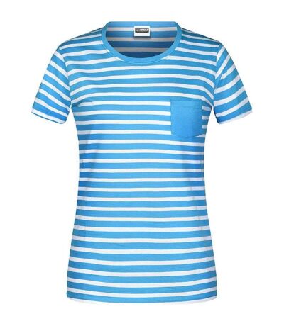 T-shirt rayé coton bio marinière pour femme - 8027 bleu atlantique