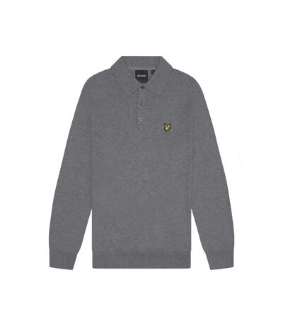 Mens knitted cotton merino long-sleeved polo shirt mid grey marl Lyle & Scott