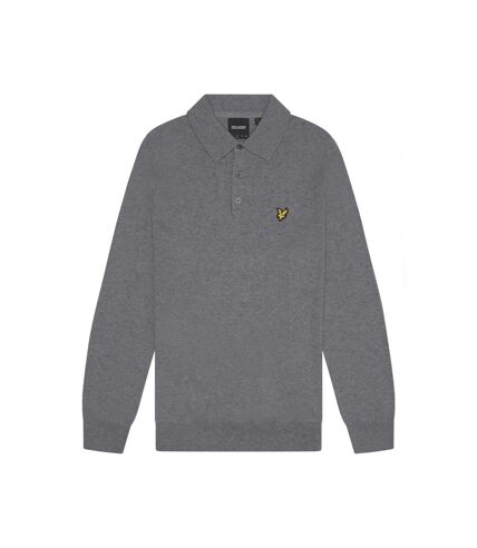 Mens knitted cotton merino long-sleeved polo shirt mid grey marl Lyle & Scott