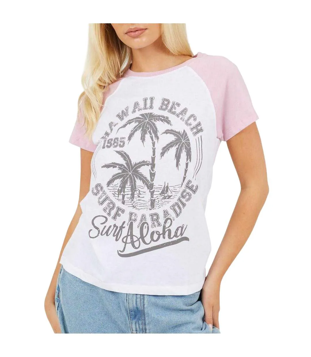 Womens/ladies Lettering Contrast Sleeves T-shirt White Lilac Brave Soul-2
