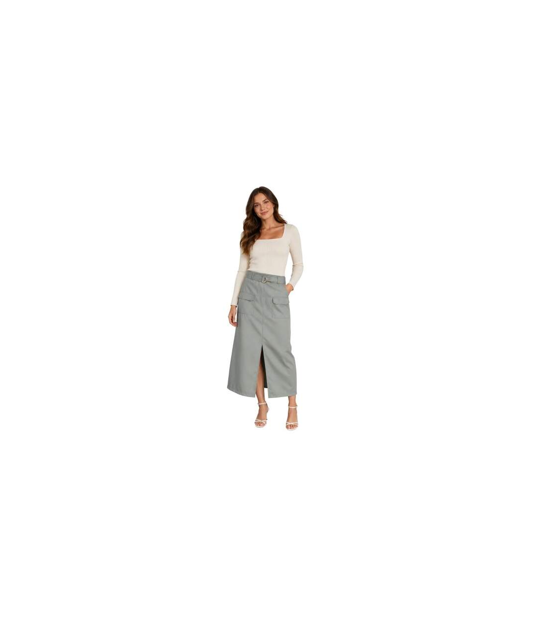 Jupe Droite Tanne Femme Vert De Gris Vero Moda-1