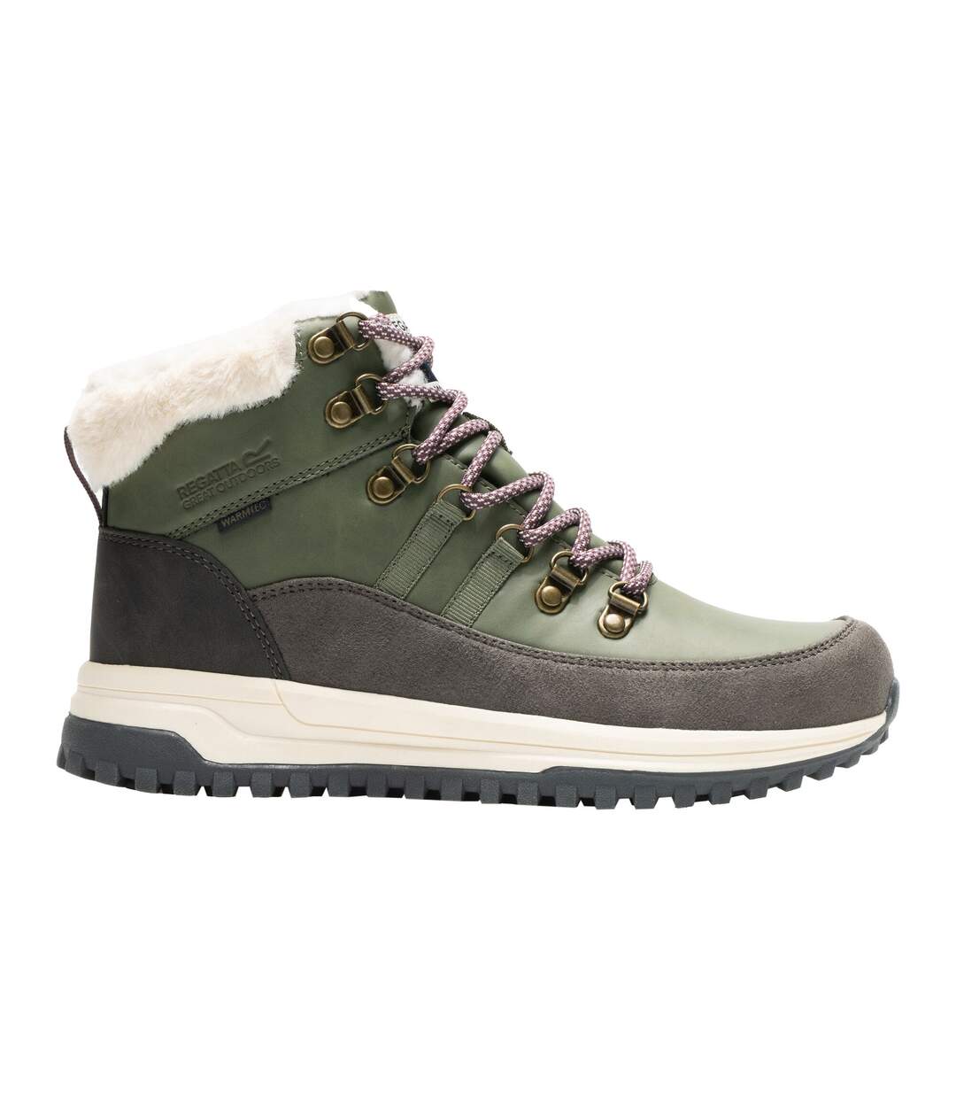 Chaussures Montantes De Marche Elbourne Femme Kaki Foncé Pourpre Regatta-1