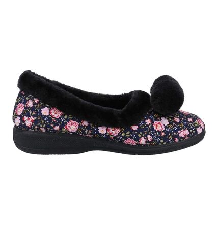 Womens/ladies goldfinch floral slippers navy Fleet & Foster