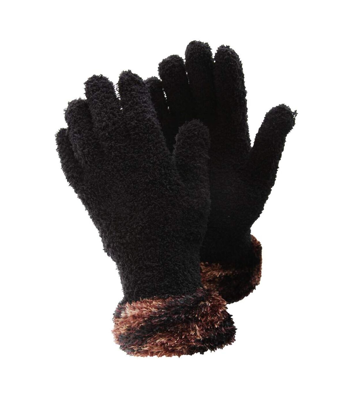 FLOSO Ladies/Womens Fluffy Extra Soft Winter Gloves with Patterned Cuff (Black/Copper)