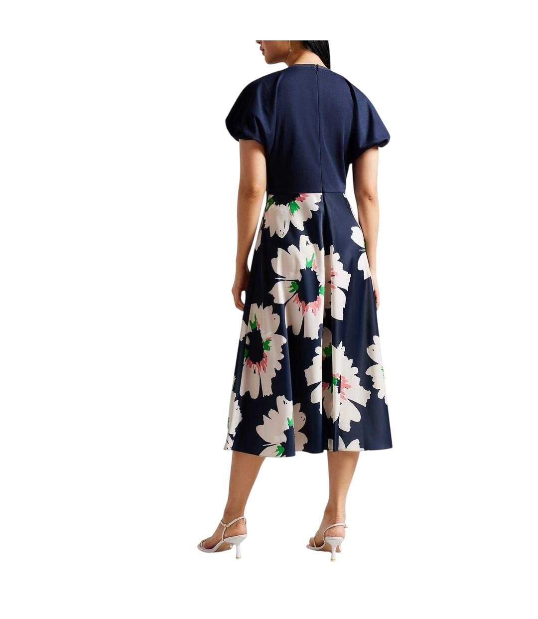 Womens/ladies Floral A-line Puff Sleeve Midi Dress Dark Blue Ted Baker-3