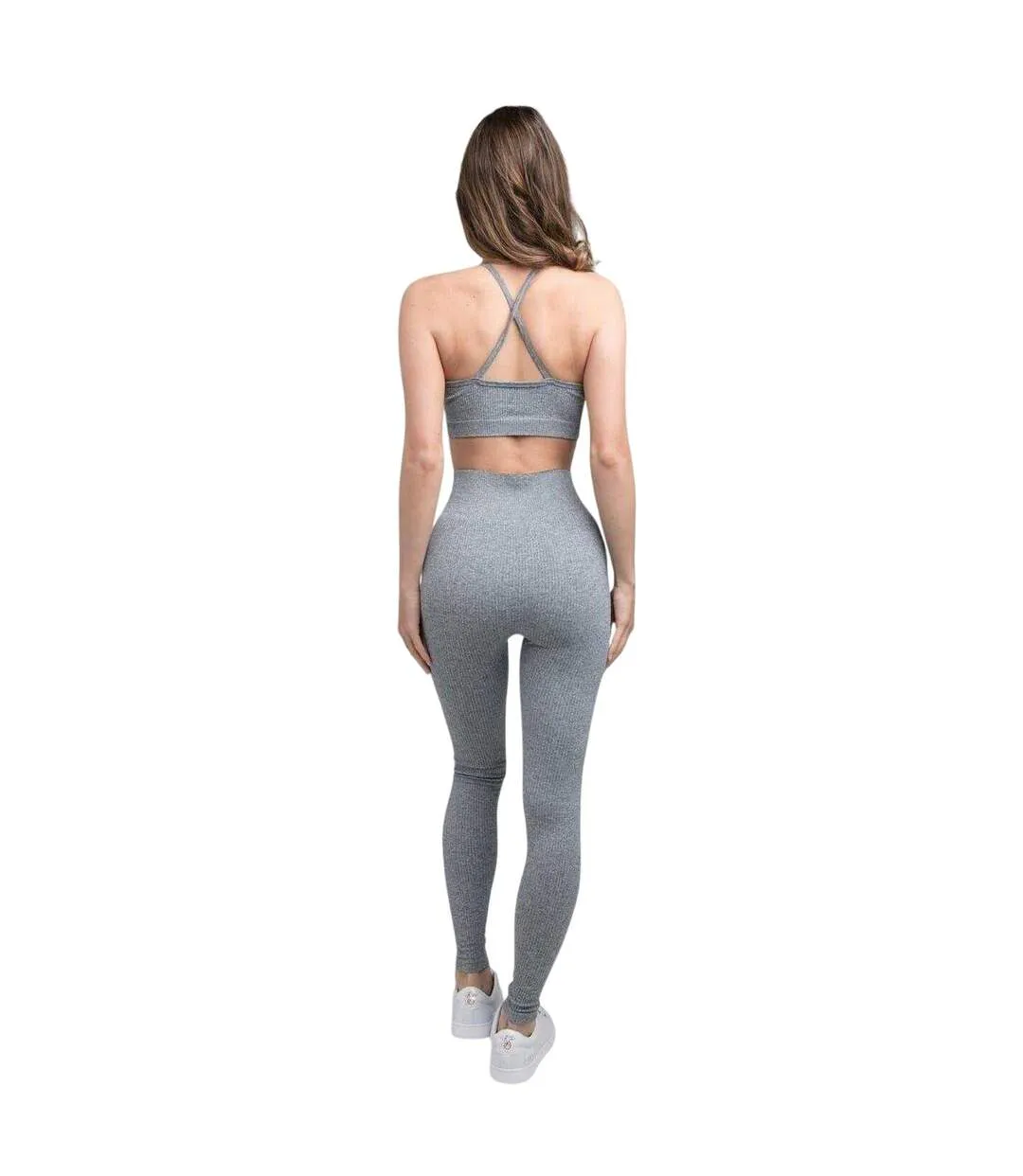 Womens/ladies Ribbed Sports Bra Grey SikSilk-3