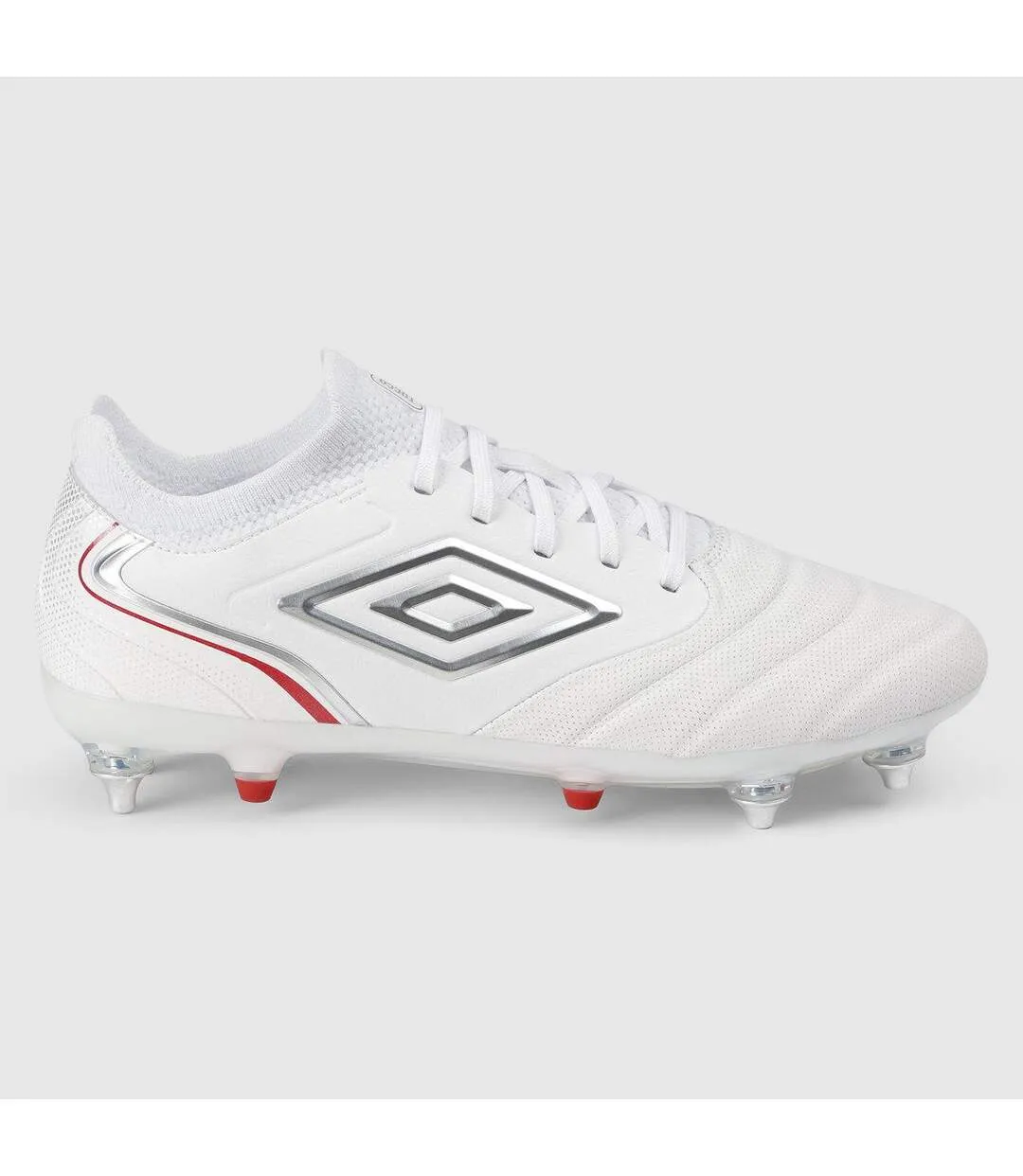 Mens Tocco V Pro Soft Ground Football Boots White Silver Equestrian Red Umbro-1