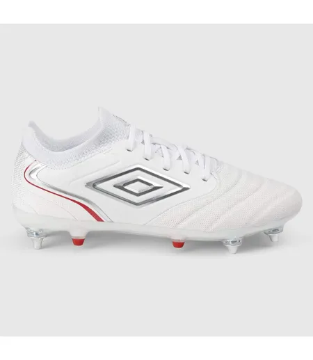 Mens Tocco V Pro Soft Ground Football Boots White Silver Equestrian Red Umbro
