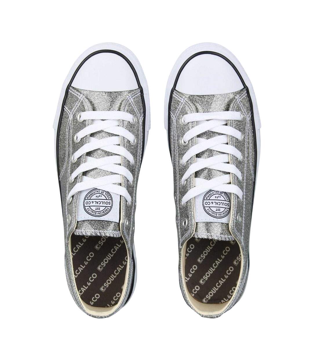 Womens/ladies Canvas Flat Trainers Silver SoulCal-3