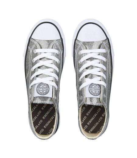 Womens/ladies Canvas Flat Trainers Silver SoulCal