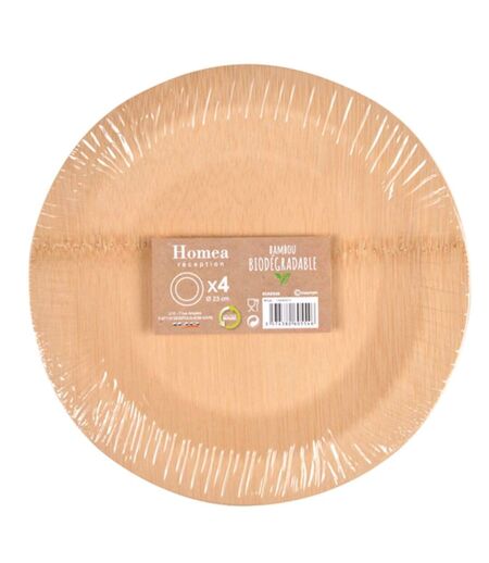 Lot de 4 Assiettes Rondes Bambou 23cm Naturel