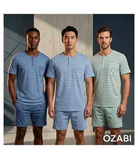 OZABI Pack 3 Pyjamas Courts Homme Coton Majoritaire, Col Bouton