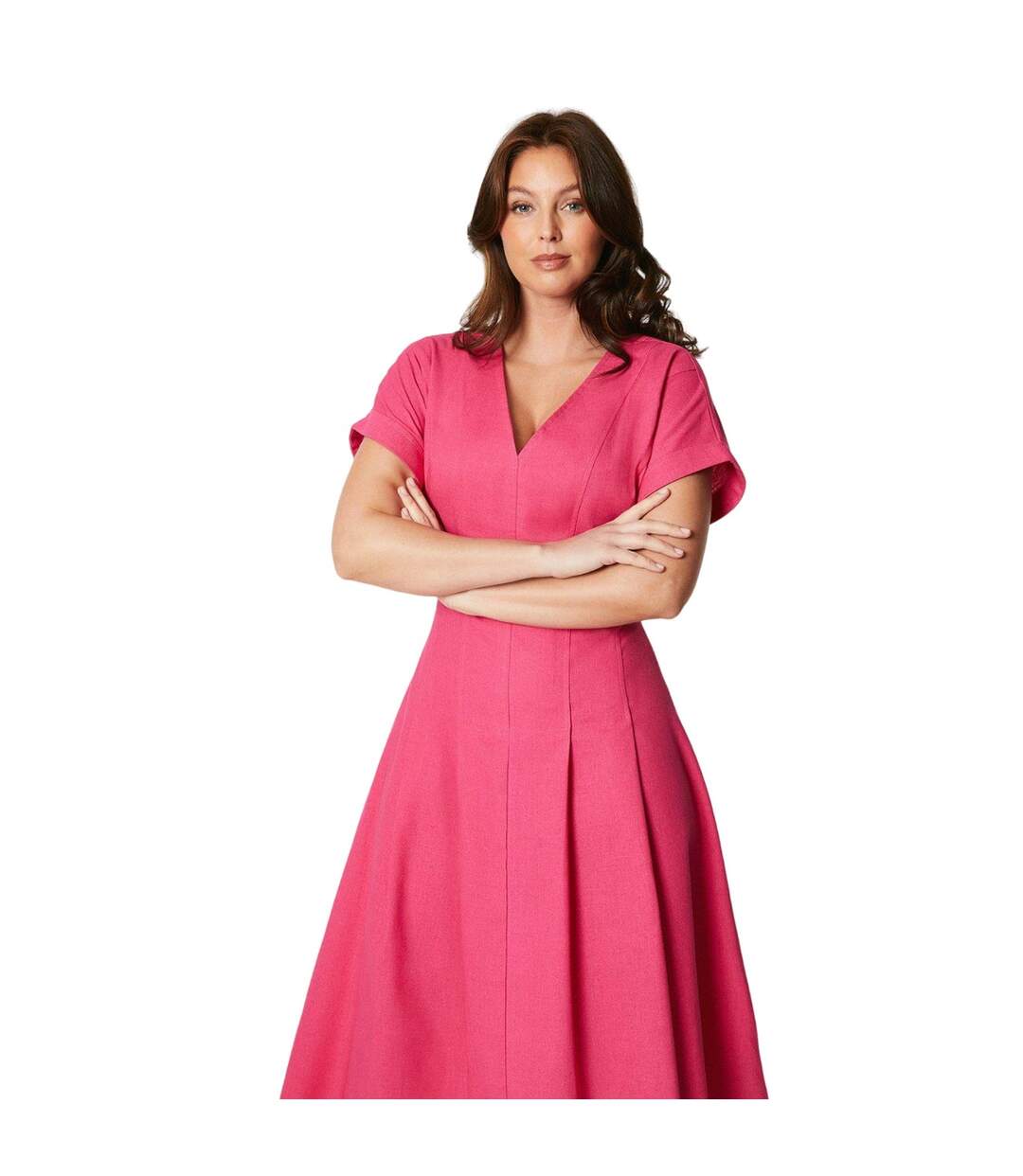 Womens/ladies linen blend pleated midi dress pink Principles-3