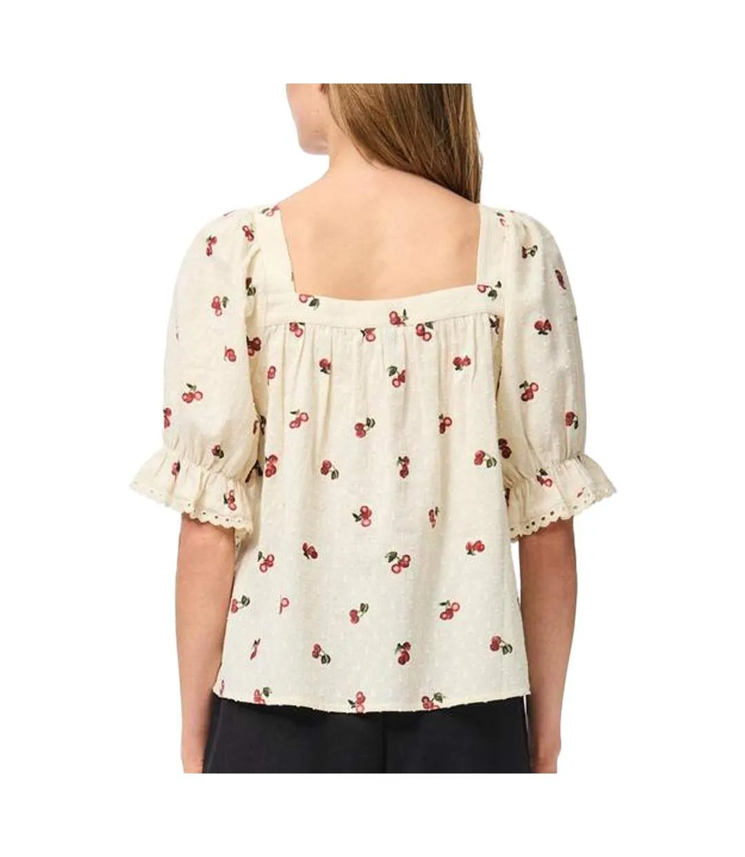 Blouse beige femme pieces pcthea 3/4 square neck-2