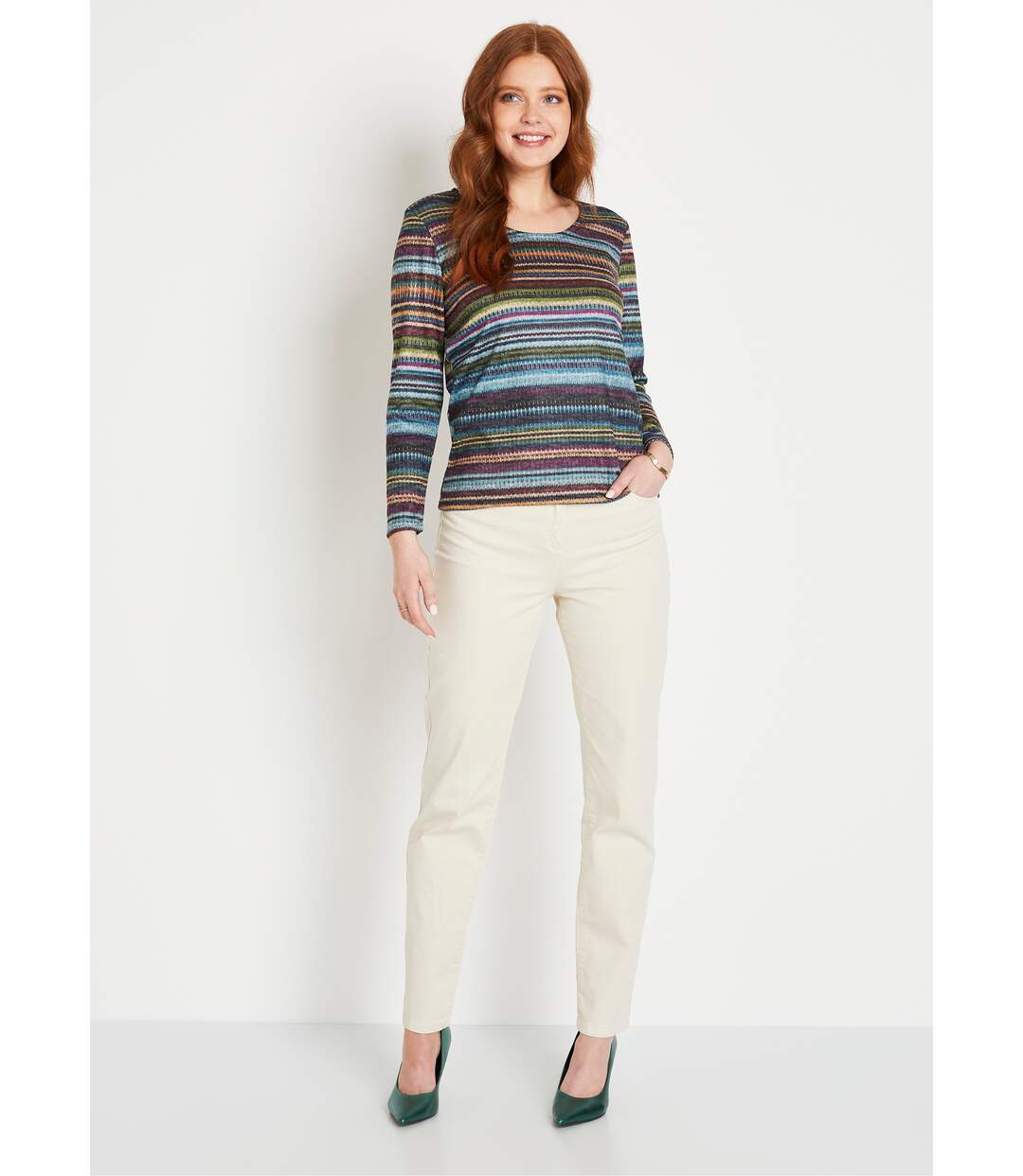 T-shirt chaud rayé col rond manches longues-3